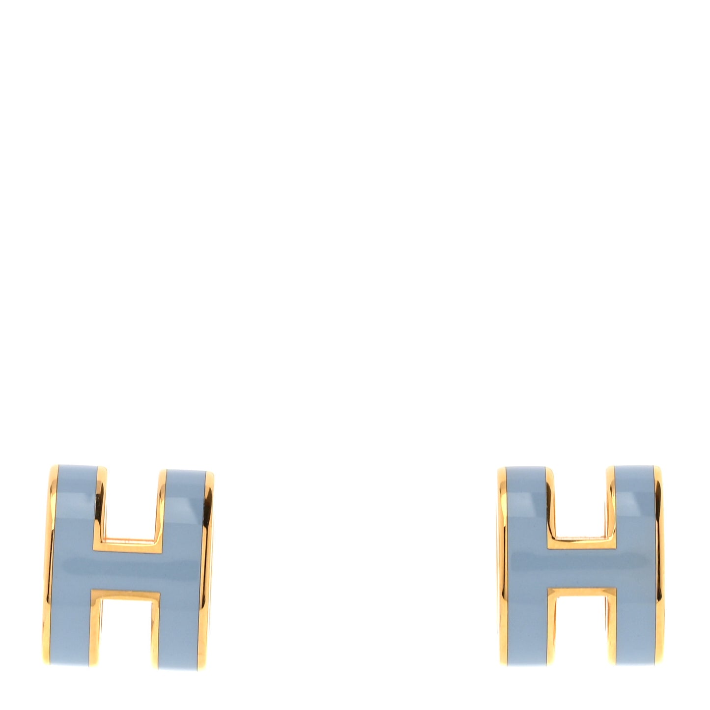 Gold Lacquered Mini Pop H Earrings Bleu Jean