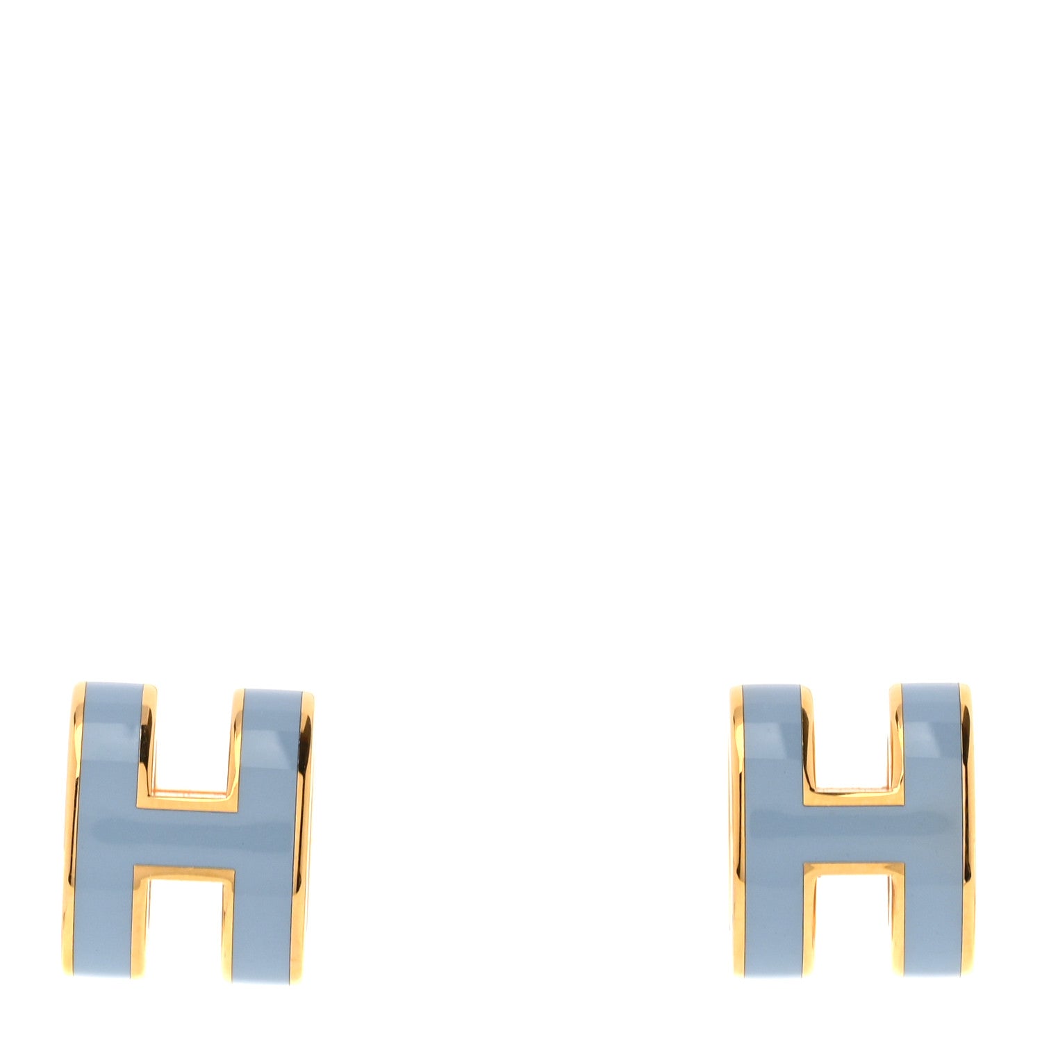 Hermes Gold Lacquered Mini Pop H Earrings Bleu Jean 1 of 5