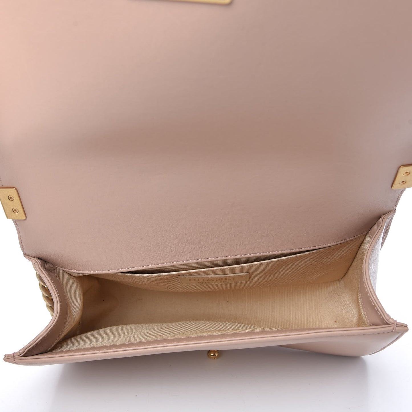 Lambskin Chevron Chain Stitched Medium Boy Flap Nude