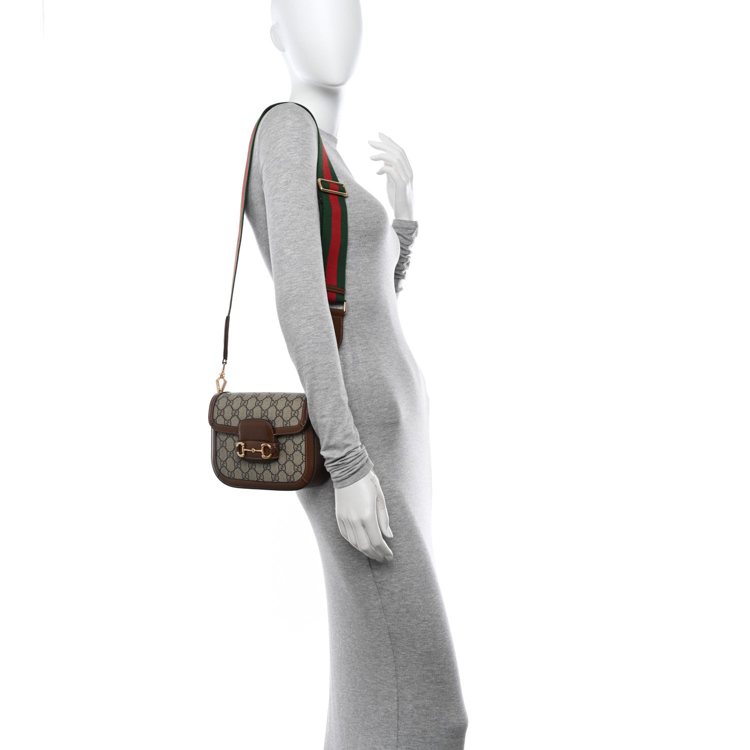 Gucci GG Supreme Monogram Web Mini Horsebit 1955 Shoulder Bag Beige Brown Sugar 2 of 10