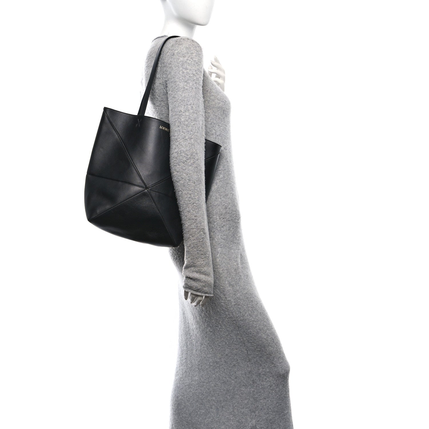 Loewe Shiny Calfskin Medium Puzzle Fold Tote Black 2 of 9