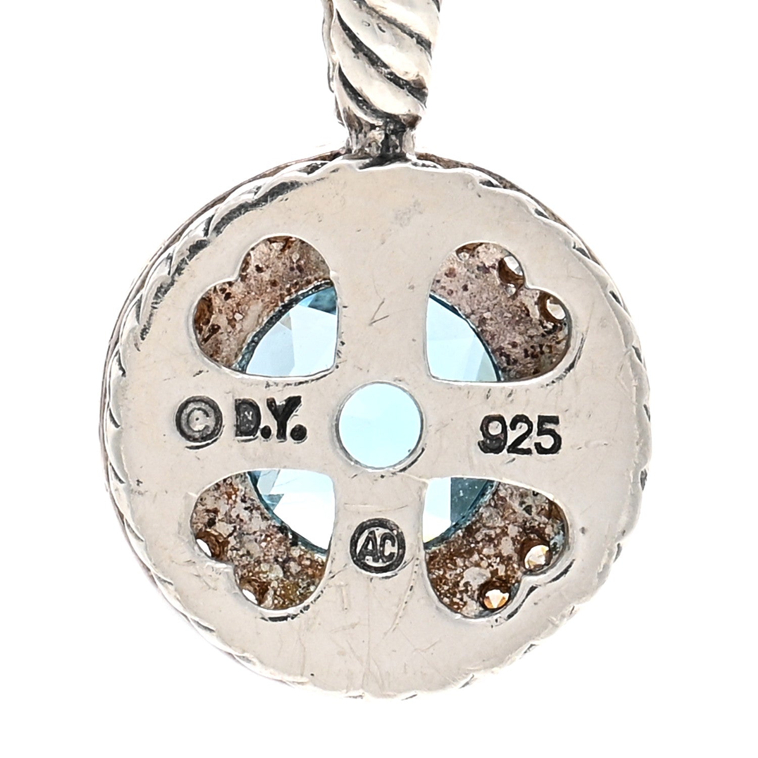 David Yurman Sterling Silver Diamond Blue Topaz 8mm Petite Cerise Pendant Necklace 4 of 4