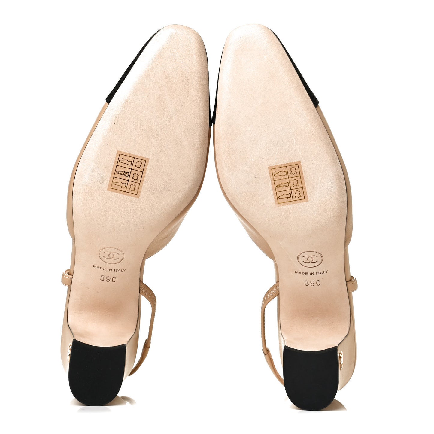Goatskin Grosgrain Cap Toe CC Slingback Pumps 39 Beige Black