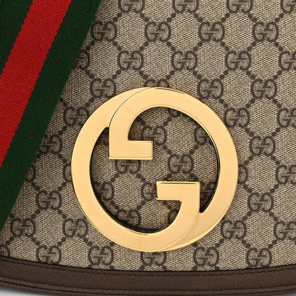Gucci GG Supreme Monogram Textured Dollar Calfskin Web Medium Blondie Shoulder Flap Bag Beige Ebony New Acero 8 of 10