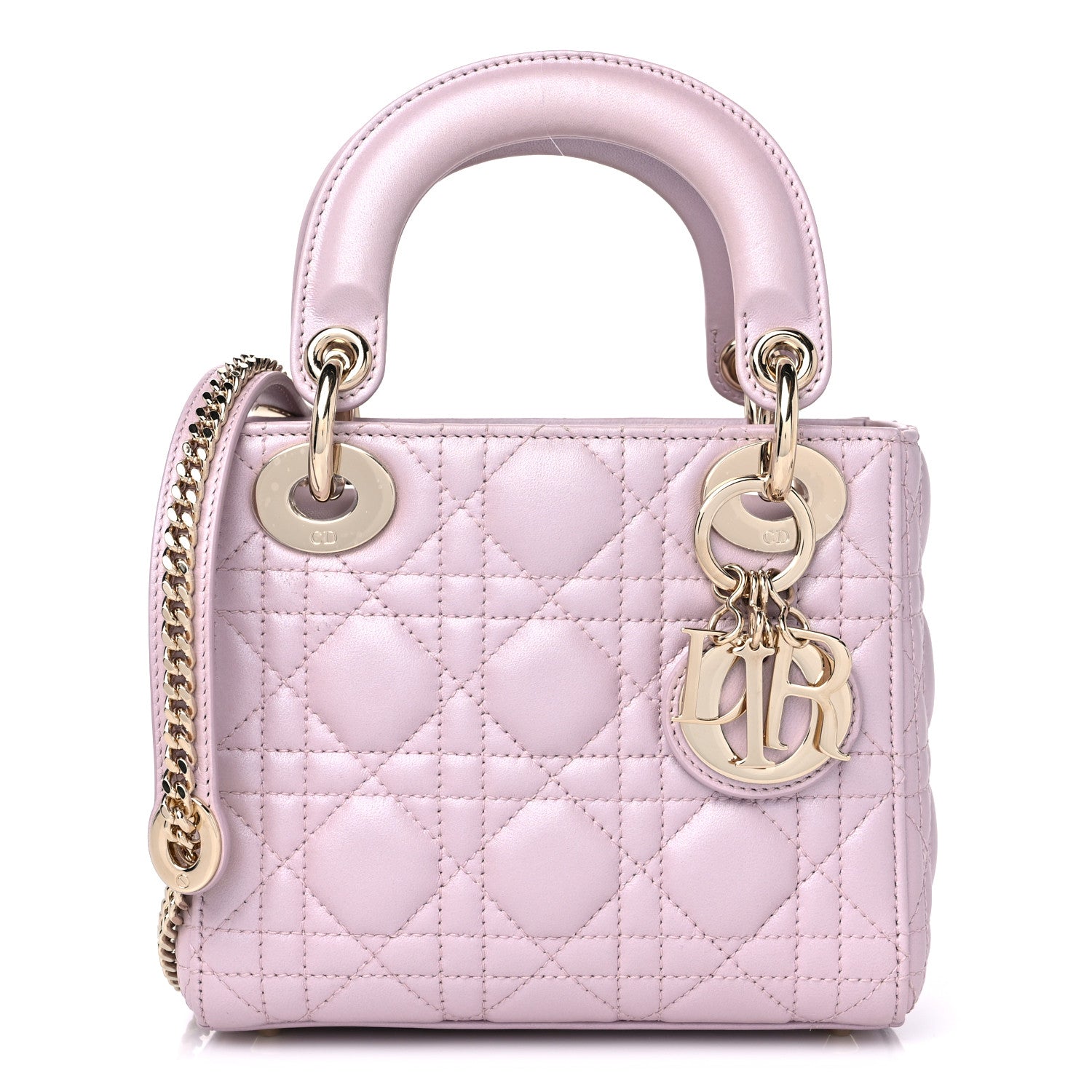 Christian Dior Metallic Lambskin Cannage Mini Lady Dior Lotus 1 of 9