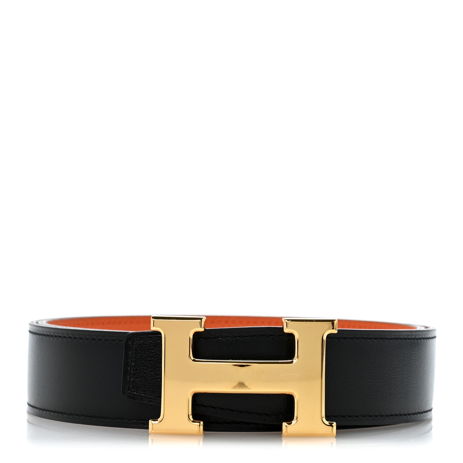 Hermes Box Togo 32mm H Belt 85 34 Black Orange 1 of 8