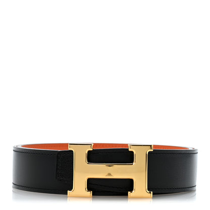 Hermes Box Togo 32mm H Belt 85 34 Black Orange 1 of 8
