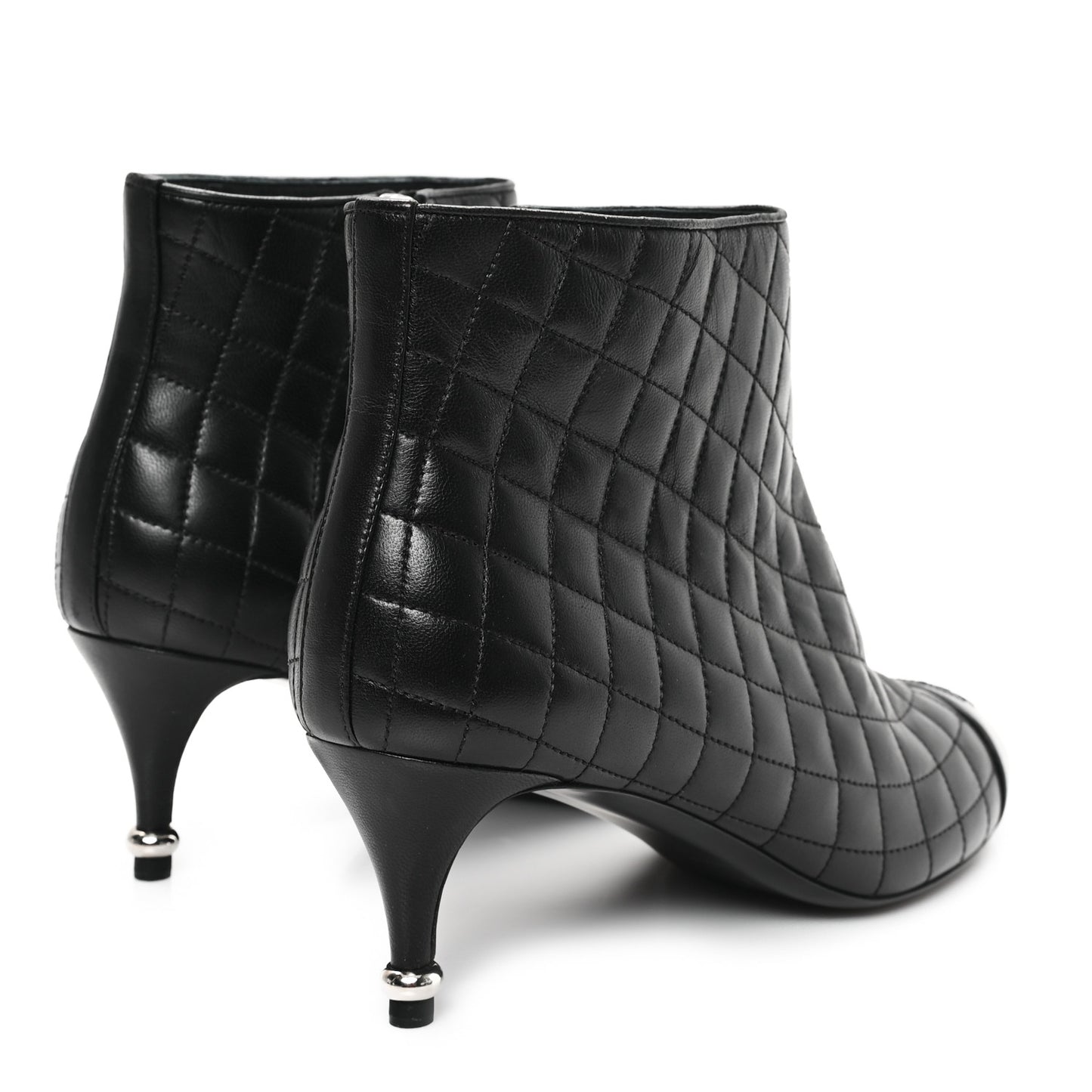 Lambskin Quilted Cap Toe CC Booties 41 Black