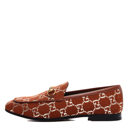 Gucci Canvas Lame GG Monogram Horsebit Womens Jordaan Loafers 36 Burnt Orange Silver 1 of 12
