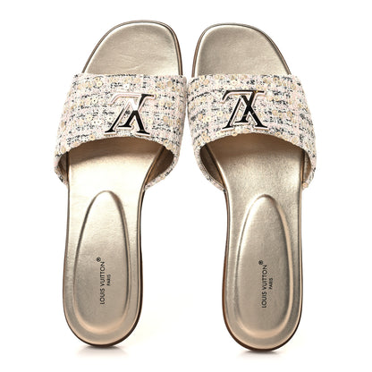 Louis Vuitton Tweed Sequin LV Mare Flat Mule Sandals 39 Light Gold 2 of 8