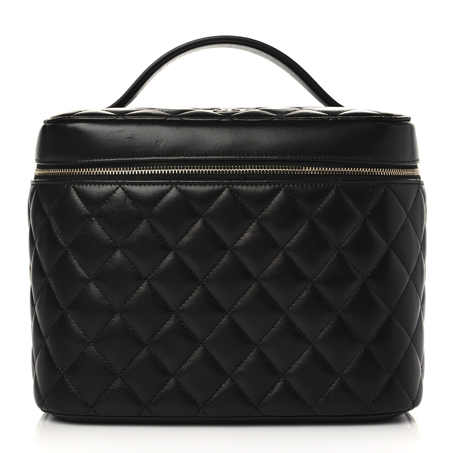 Lambskin Quilted Large Vanity Pouch Black