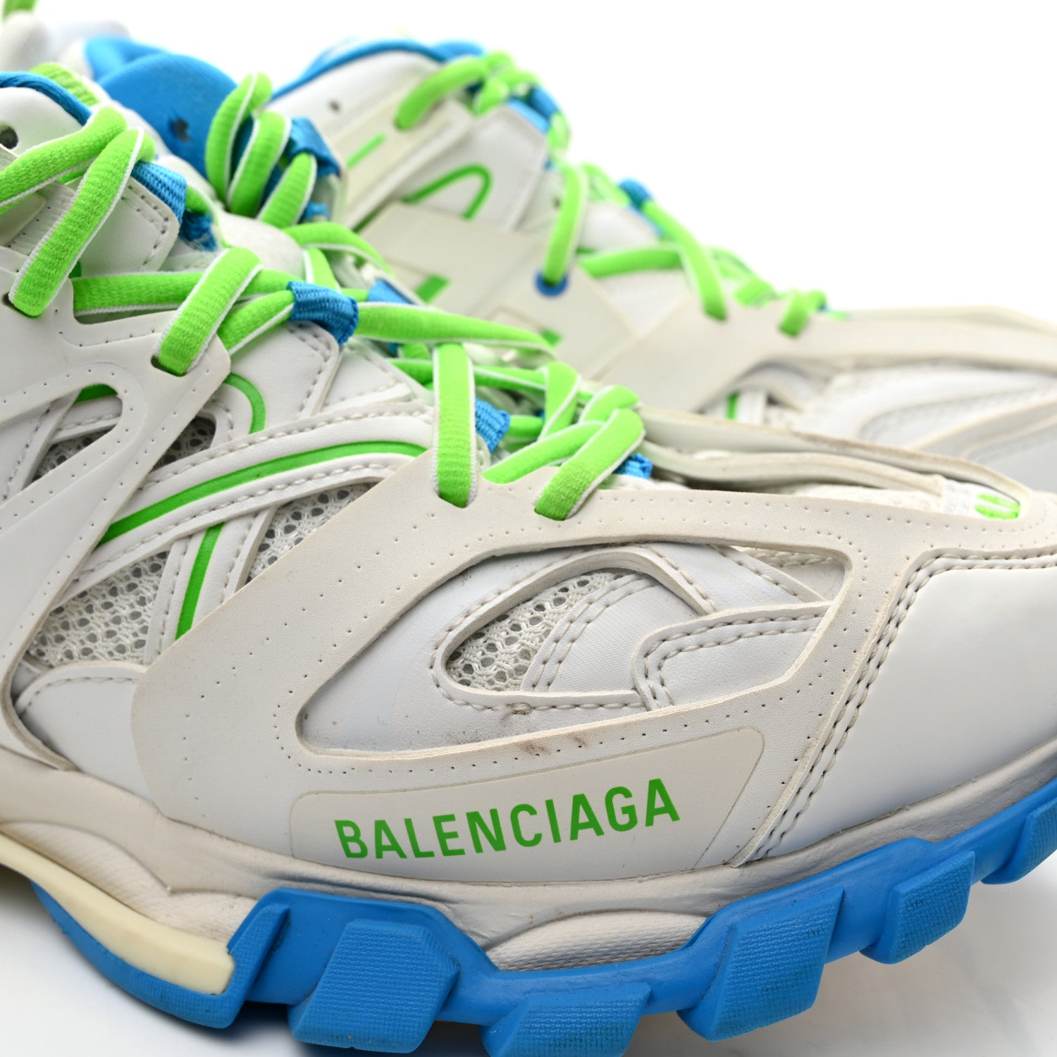 Balenciaga Mesh Nylon Mens Track Sneakers 40 White Green Blue 8 of 12