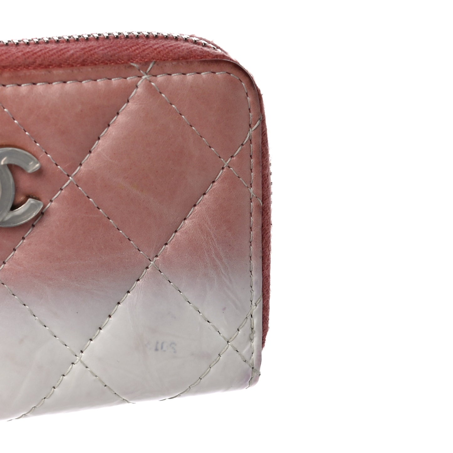 Ombre Patent Calfskin Quilted Small Zip Around Coin Purse Pink White