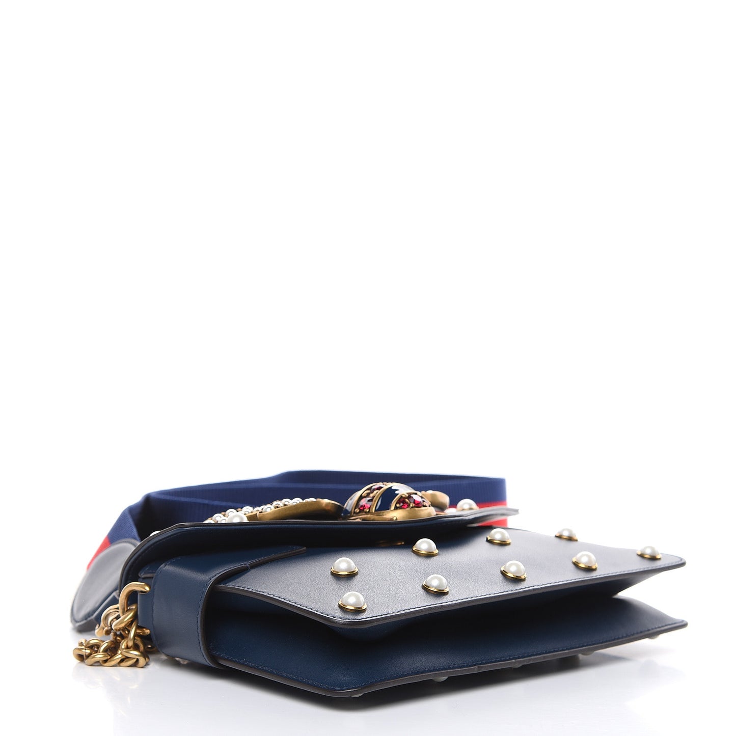 Nappa Pearl Studded Mini Queen Margaret Broadway Shoulder Bag Blue Agata