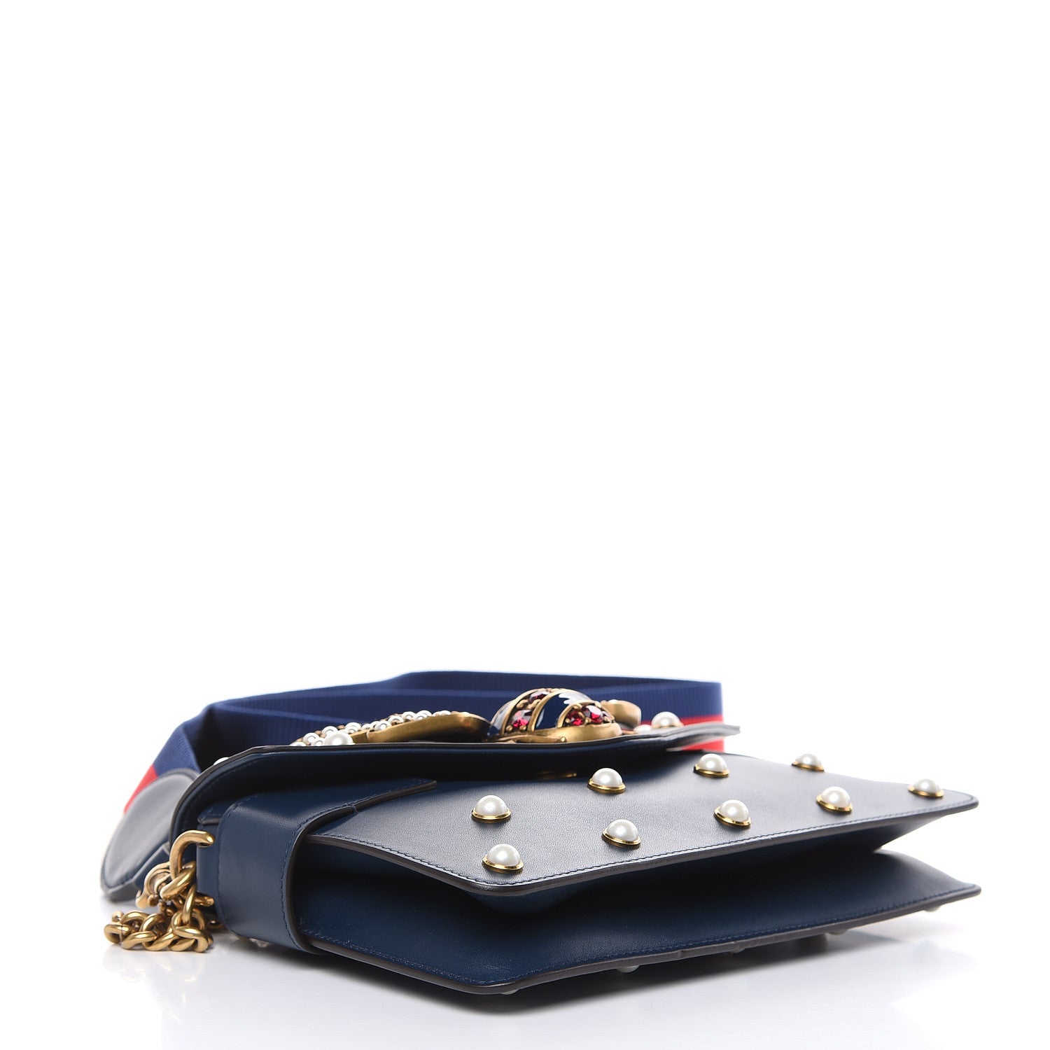 Gucci Nappa Pearl Studded Mini Queen Margaret Broadway Shoulder Bag Blue Agata 4 of 12