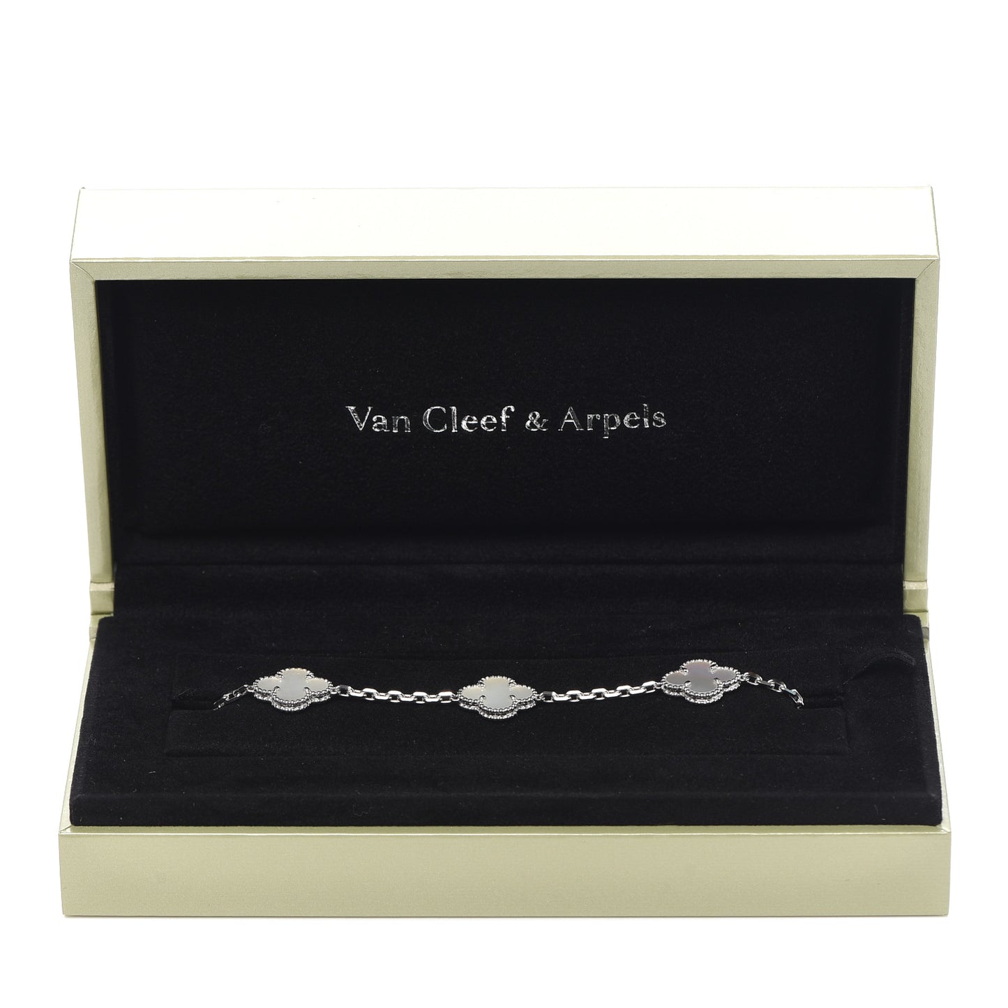 18K White Gold Mother of Pearl 5 Motifs Vintage Alhambra Bracelet