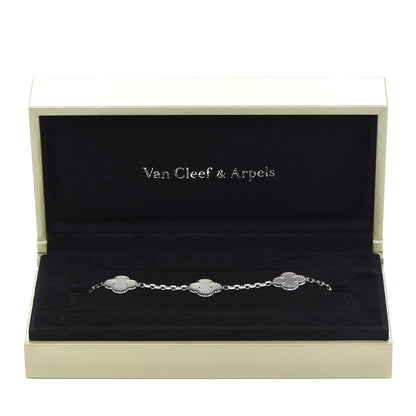 Van Cleef & Arpels 18K White Gold Mother of Pearl 5 Motifs Vintage Alhambra Bracelet 7 of 7