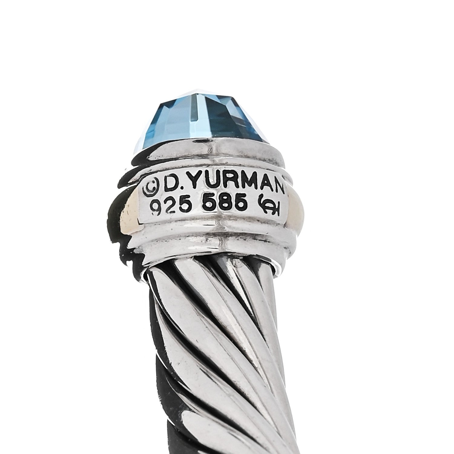 David Yurman Sterling Silver 14K Yellow Gold Blue Topaz 7mm Cable Classics Bracelet 3 of 3