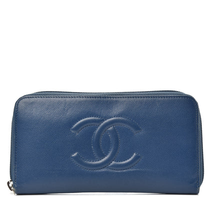 Chanel Caviar Large CC Timeless Zip Around Wallet Dark Blue 1 of 14