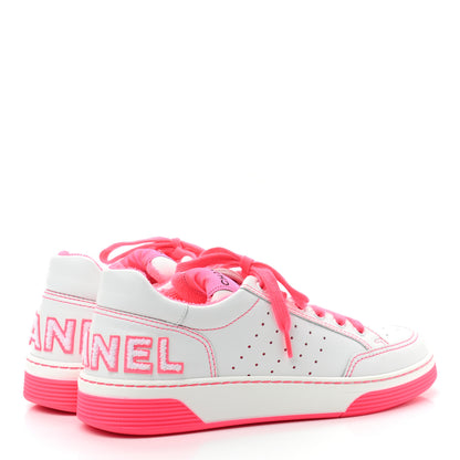 Chanel Calfskin Womens Logo Sneakers 40 Fuchsia White 4 of 7