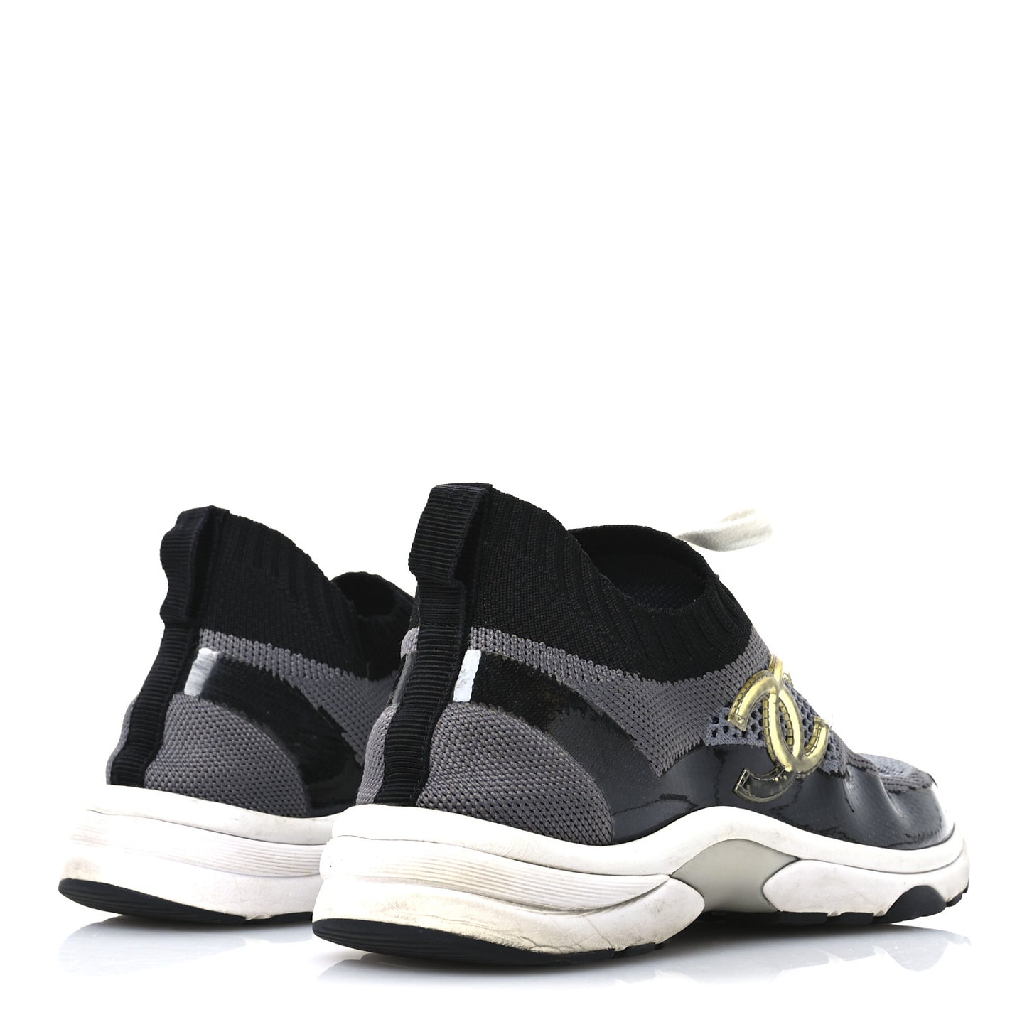 Fabric Suede Calfskin Womens CC Sneakers 38.5  Black Grey