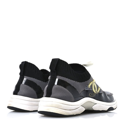 Chanel Fabric Suede Calfskin Womens CC Sneakers 38.5  Black Grey 5 of 7
