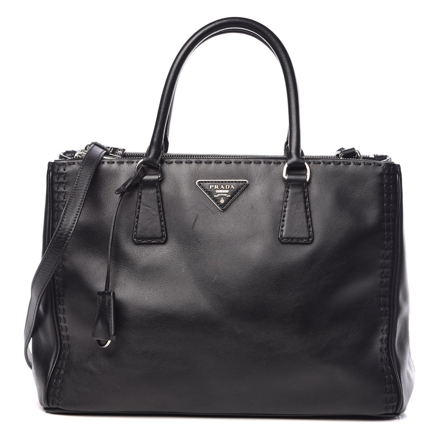 City Calf Medium Galleria Double Zip Tote Black