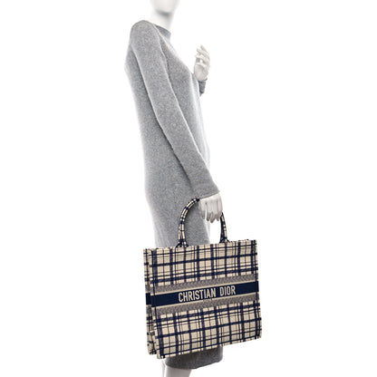 Christian Dior Canvas Embroidered Large Check'n'Dior Book Tote Blue 2 of 9
