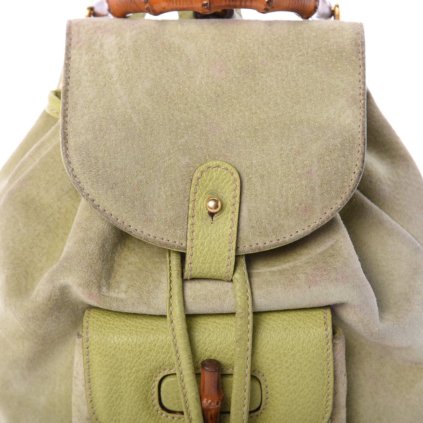 Suede Calfskin Bamboo Backpack Green
