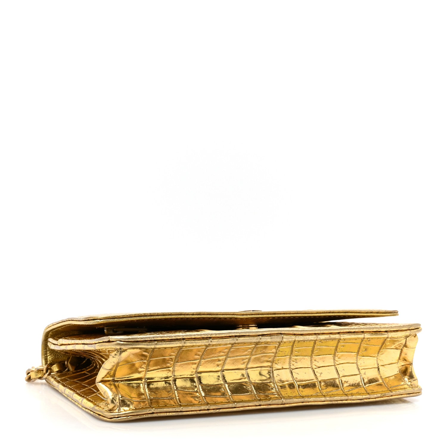 Chanel Metallic Calfskin Crocodile Embossed Cocodile Wallet On Chain WOC Gold 4 of 18