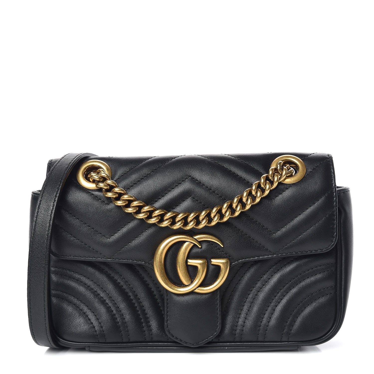 Gucci Calfskin Matelasse Mini GG Marmont Shoulder Bag Black 1 of 10