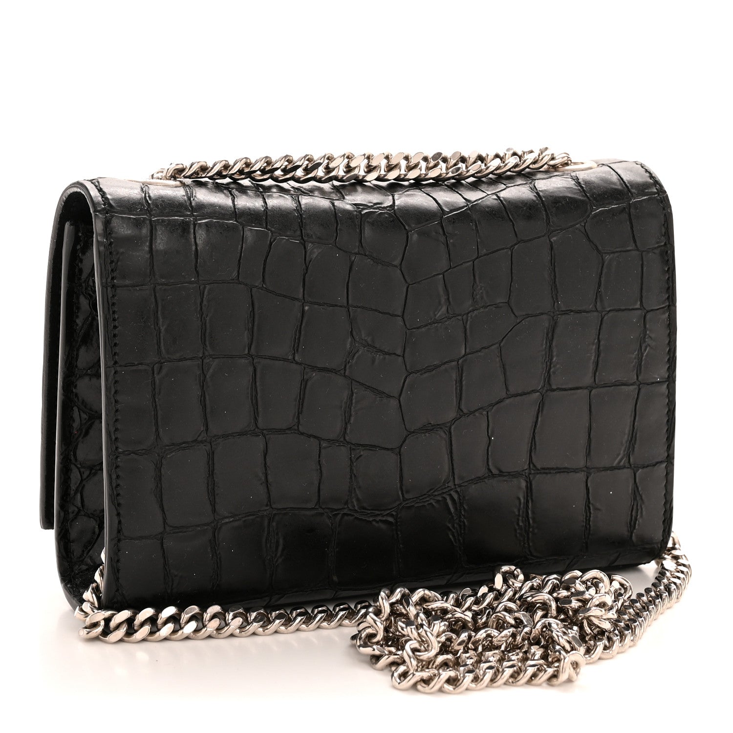 Saint Laurent Calfskin Crocodile Embossed Small Classic Monogram Kate Tassel Satchel Black 3 of 12