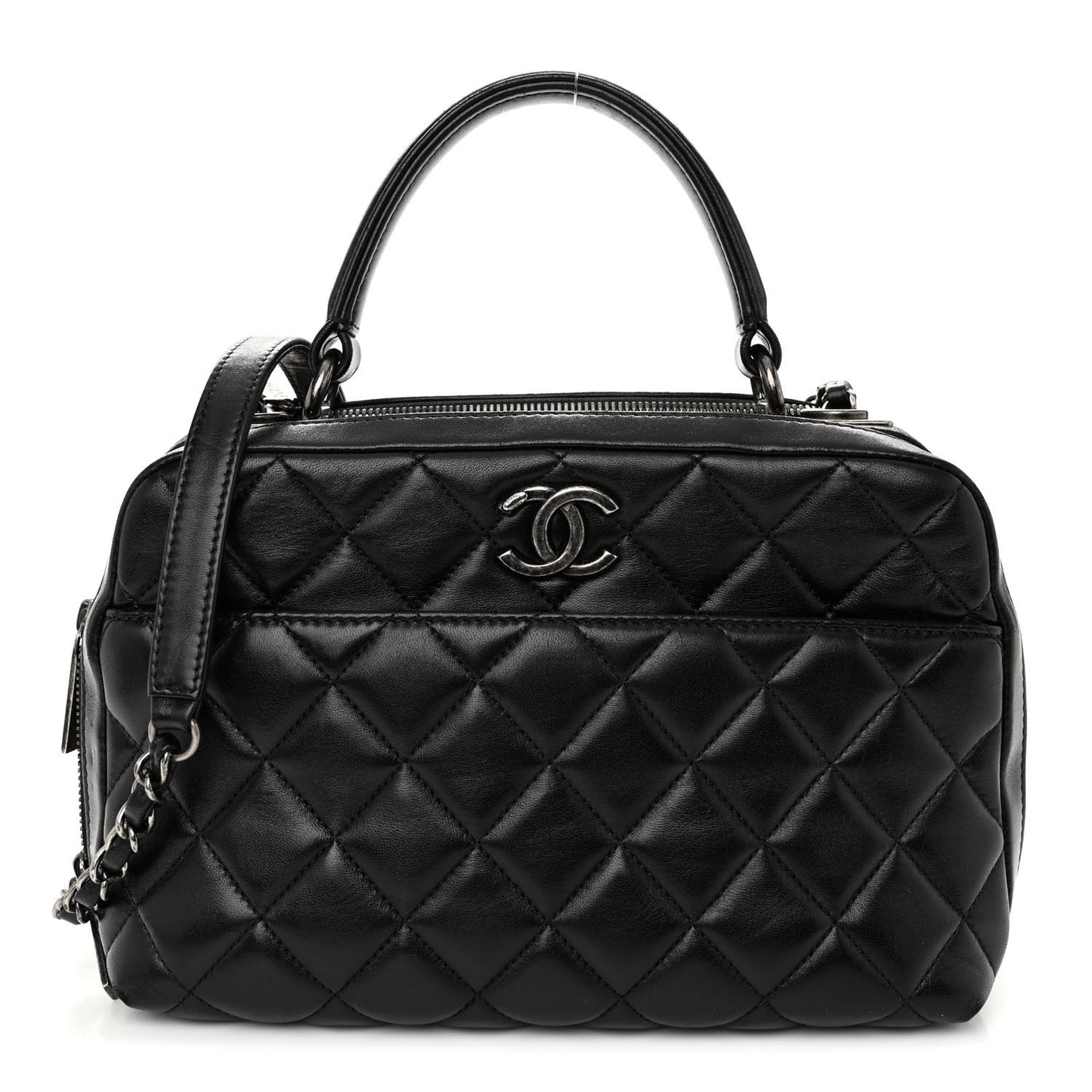 Lambskin Quilted Medium Trendy CC Bowling Bag Black
