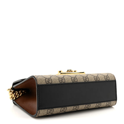 Gucci GG Supreme Monogram Calfskin Small Padlock Shoulder Bag Beige Black Cuir 4 of 15