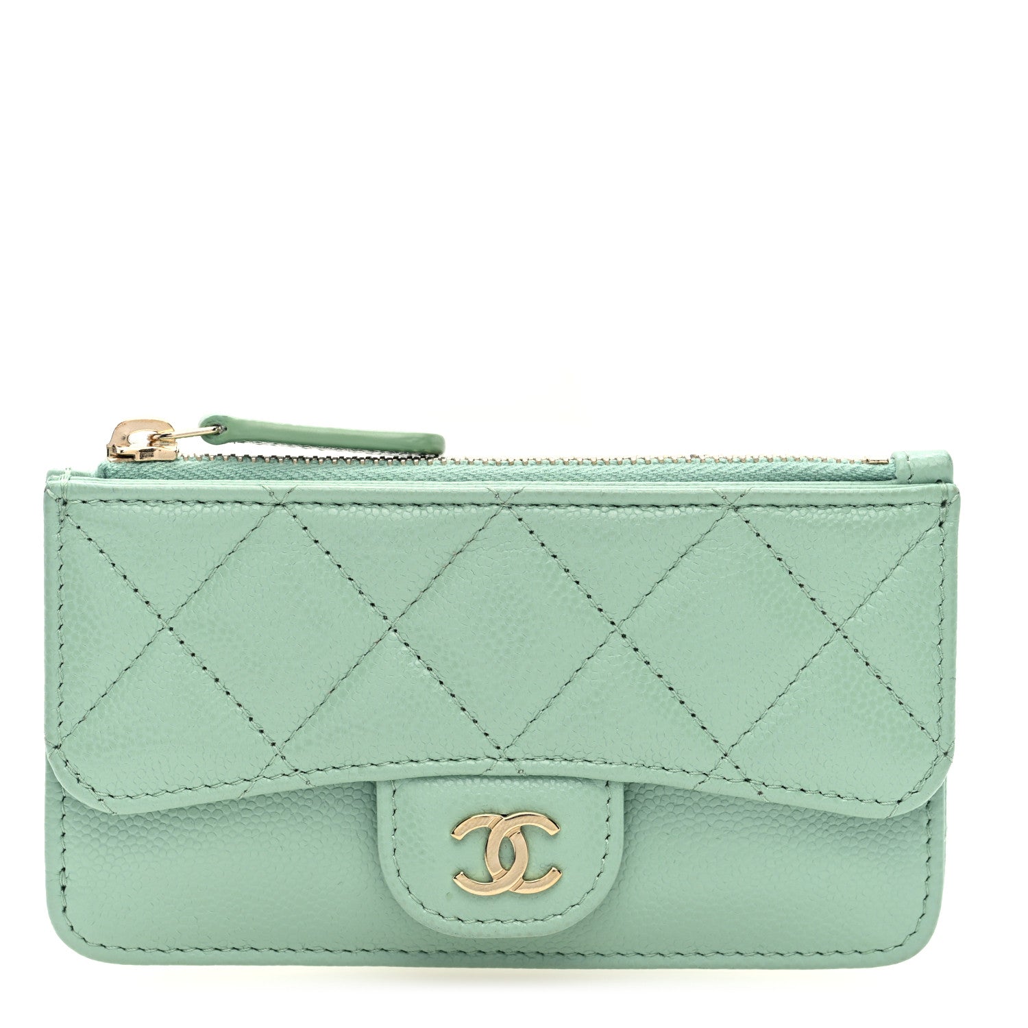 Chanel Caviar Quilted Flap Zip Card Holder Light Green 1 of 7