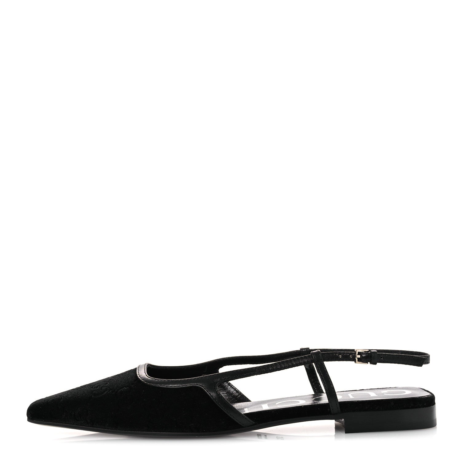Gucci Velvet GG Monogram Slingback Ballet Flats 37.5 Black 1 of 11