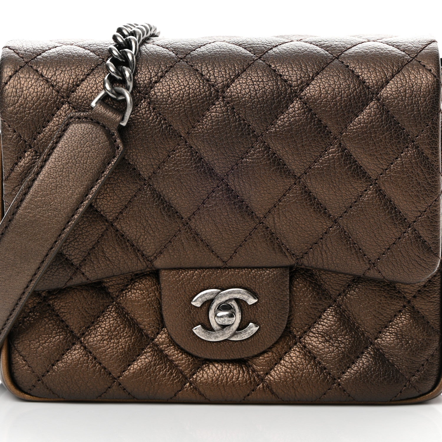 Chanel Metallic Goatskin Quilted Mini Square Flap Bronze 8 of 11