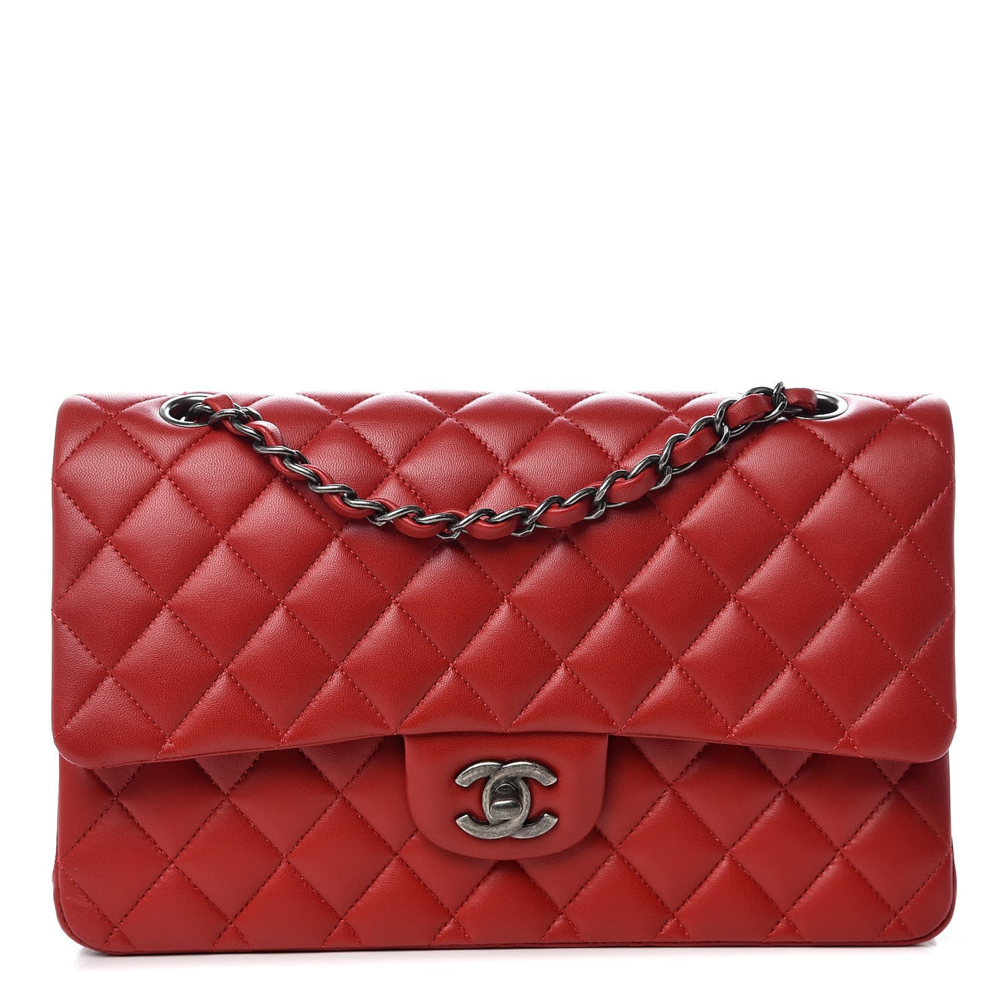 Lambskin Quilted Medium Double Flap Red