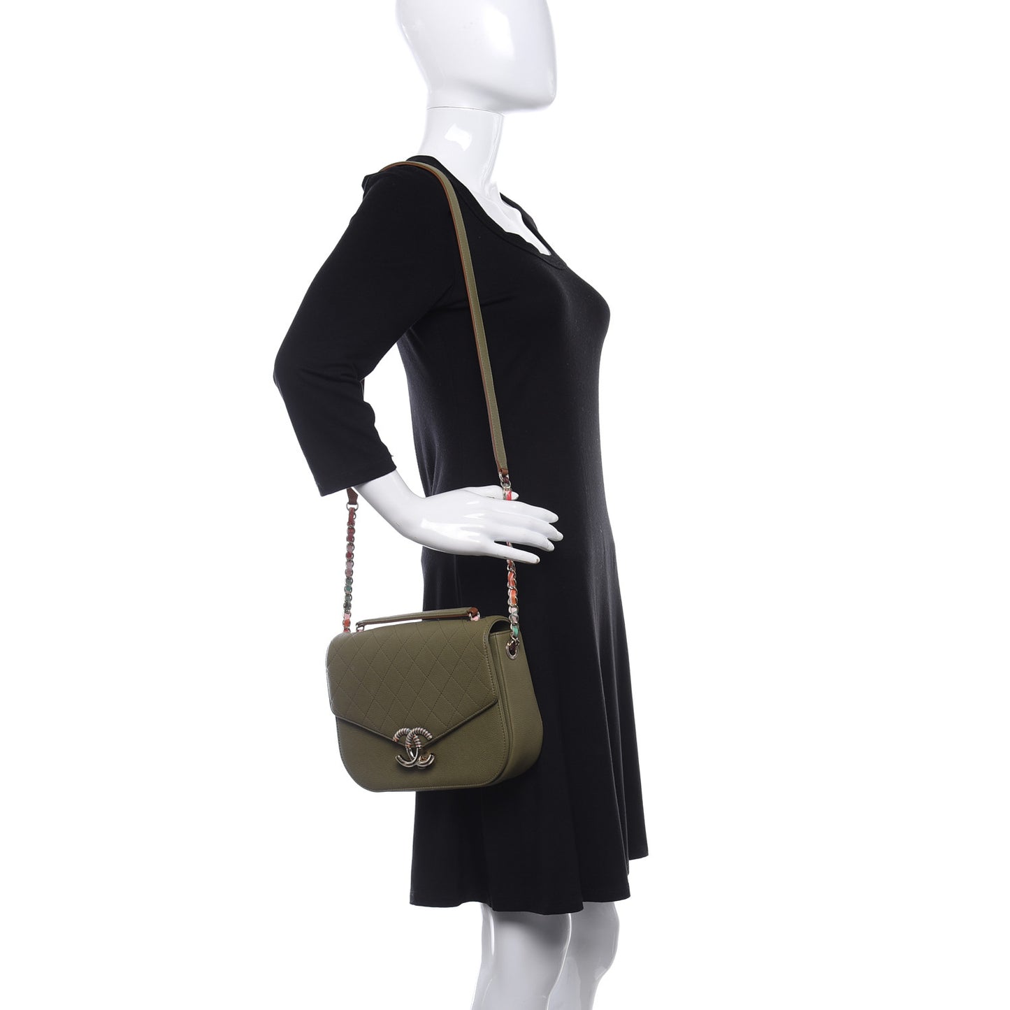 Grained Calfskin Quilted Small Cuba Top Handle Flap Khaki