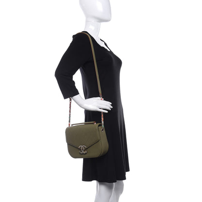 Chanel Grained Calfskin Quilted Small Cuba Top Handle Flap Khaki 2 of 9
