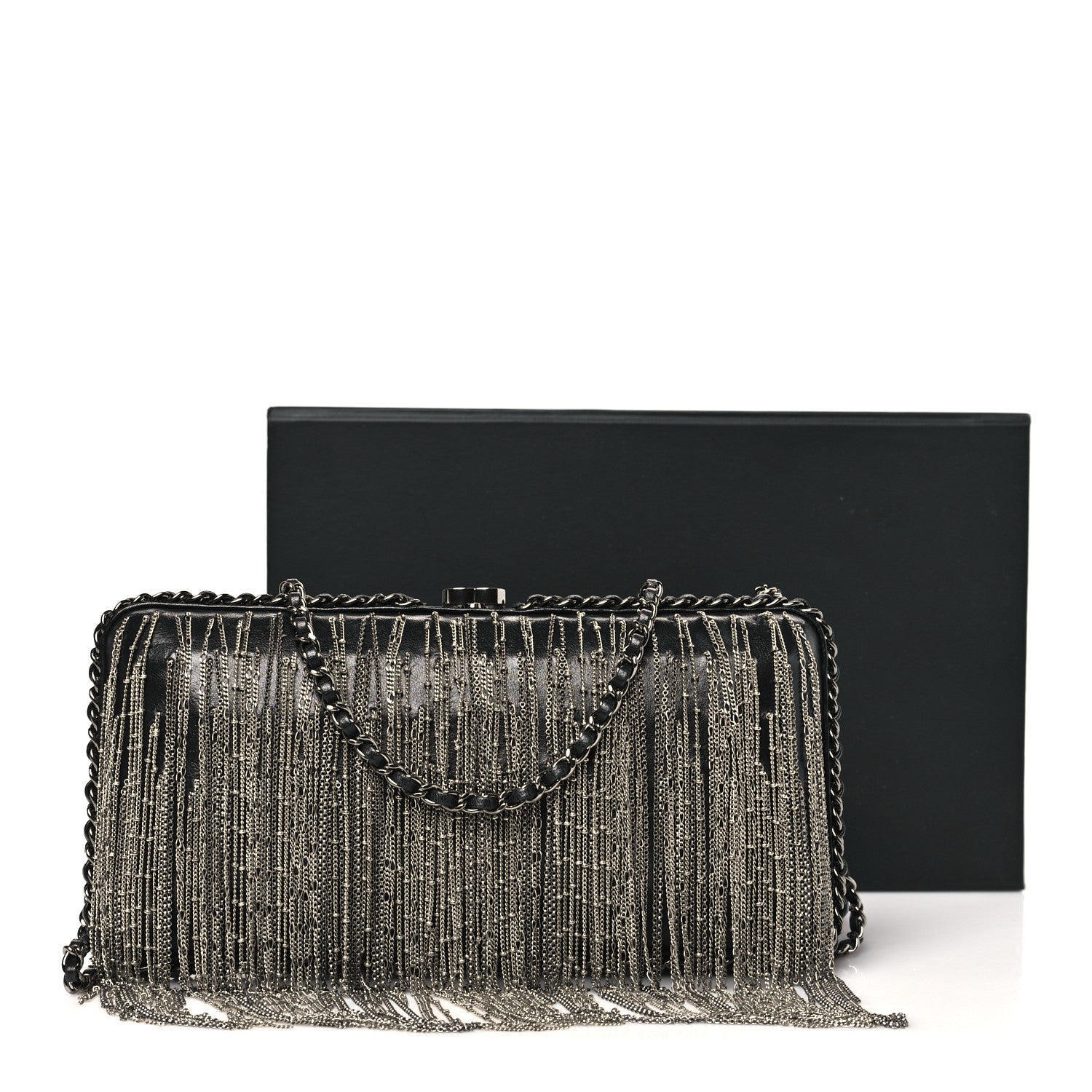 Chanel Lambskin Chain Fringe Clutch With Chain  Black 11 of 11