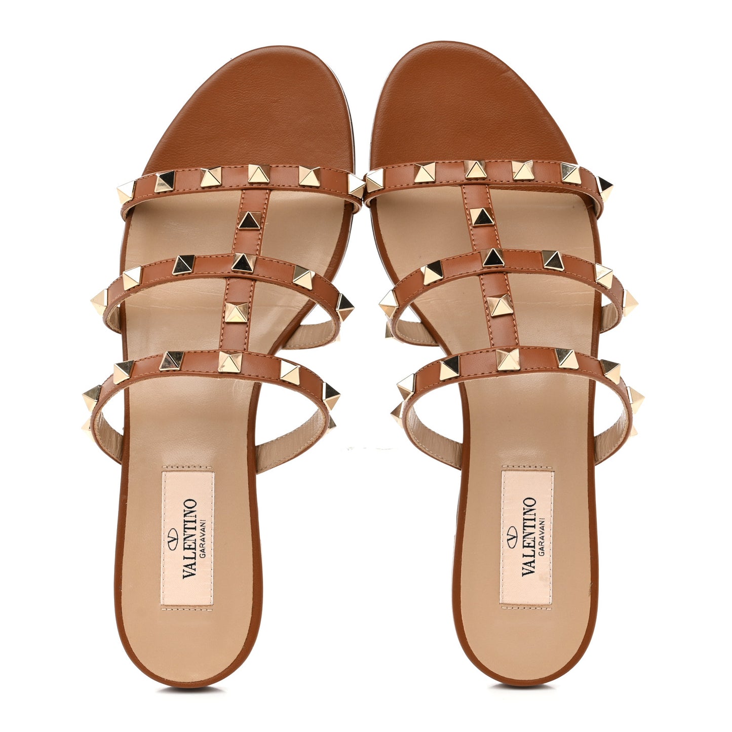 Nappa Rockstud Caged Flat Slide Sandals 36 Tobacco