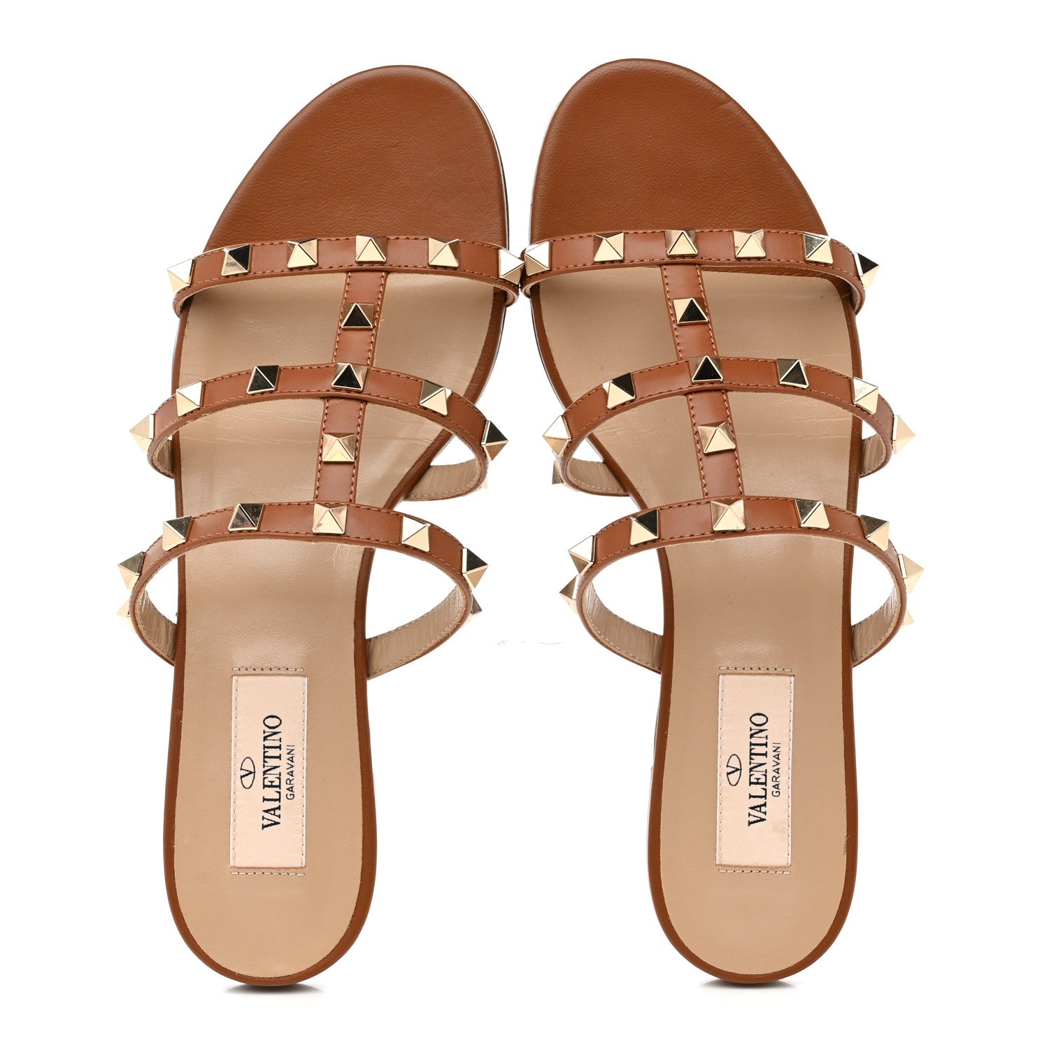 Valentino Garavani Nappa Rockstud Caged Flat Slide Sandals 36 Tobacco 2 of 10