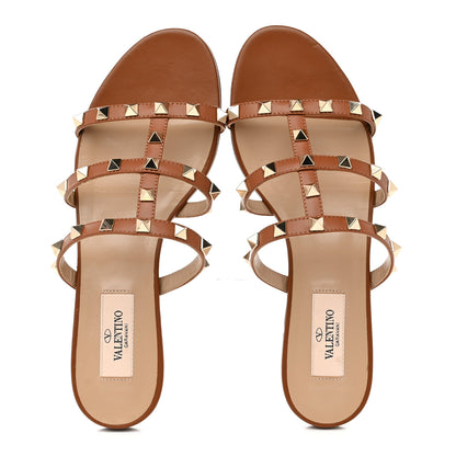Valentino Garavani Nappa Rockstud Caged Flat Slide Sandals 36 Tobacco 2 of 10