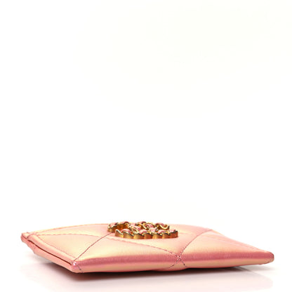 Chanel Iridescent Calfskin Quilted Chanel 19 Card Holder Pink 4 of 11