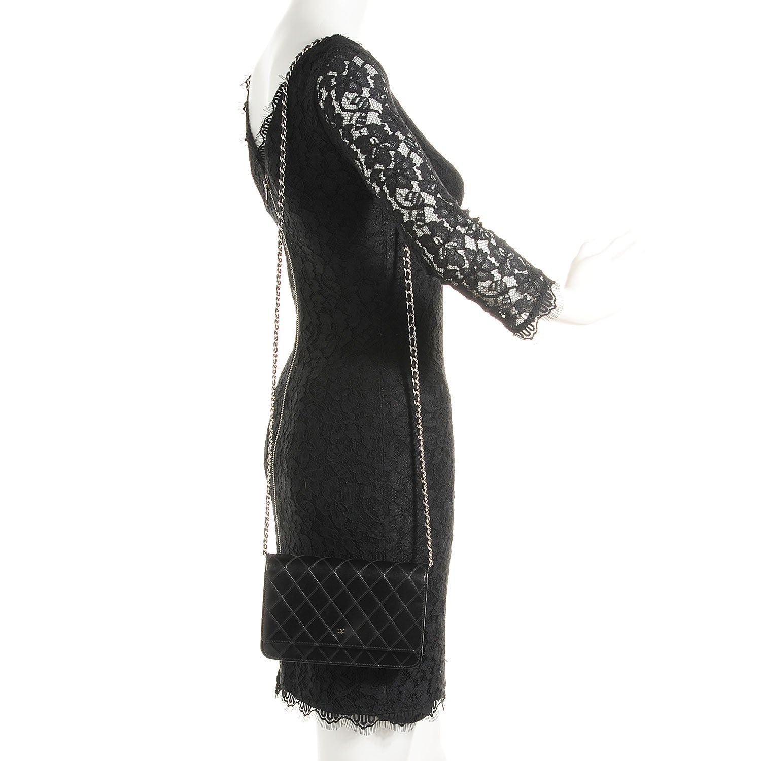 Chanel Lambskin Diamond Stitched Wallet On Chain WOC Black 2 of 8