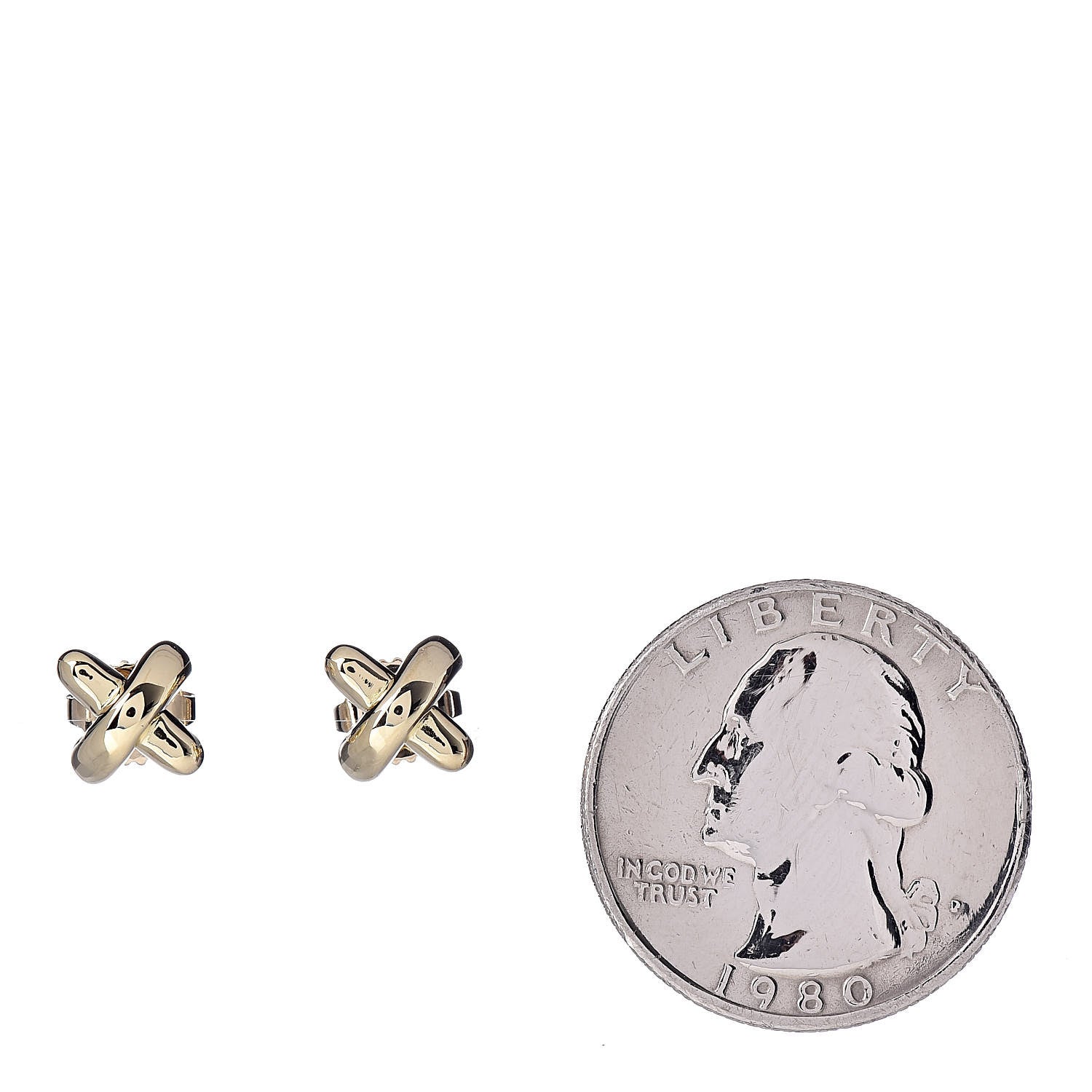Tiffany 18K Yellow Gold 7.5mm Cross Stitch Earrings 3 of 6