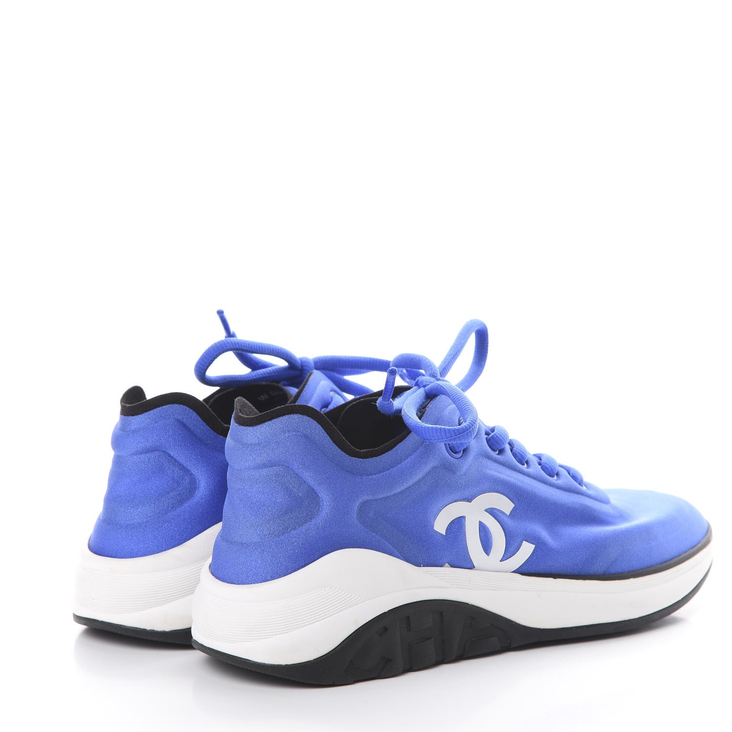 Chanel Calfskin Mesh Lyrca Womens Logo Sneakers 36.5 Blue 4 of 7