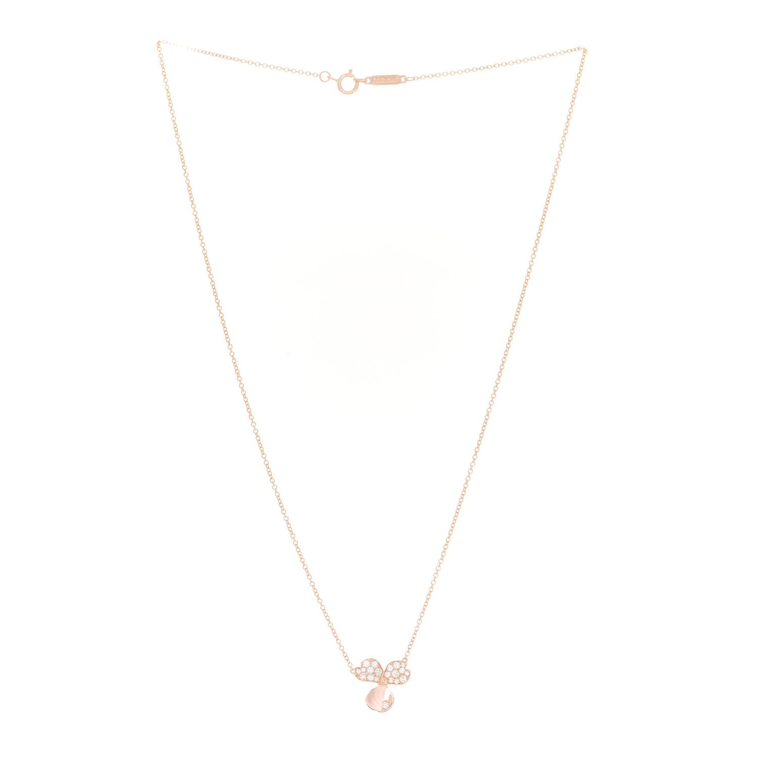 Tiffany 18K Rose Gold Diamond Paper Flowers Pendant Necklace 3 of 6