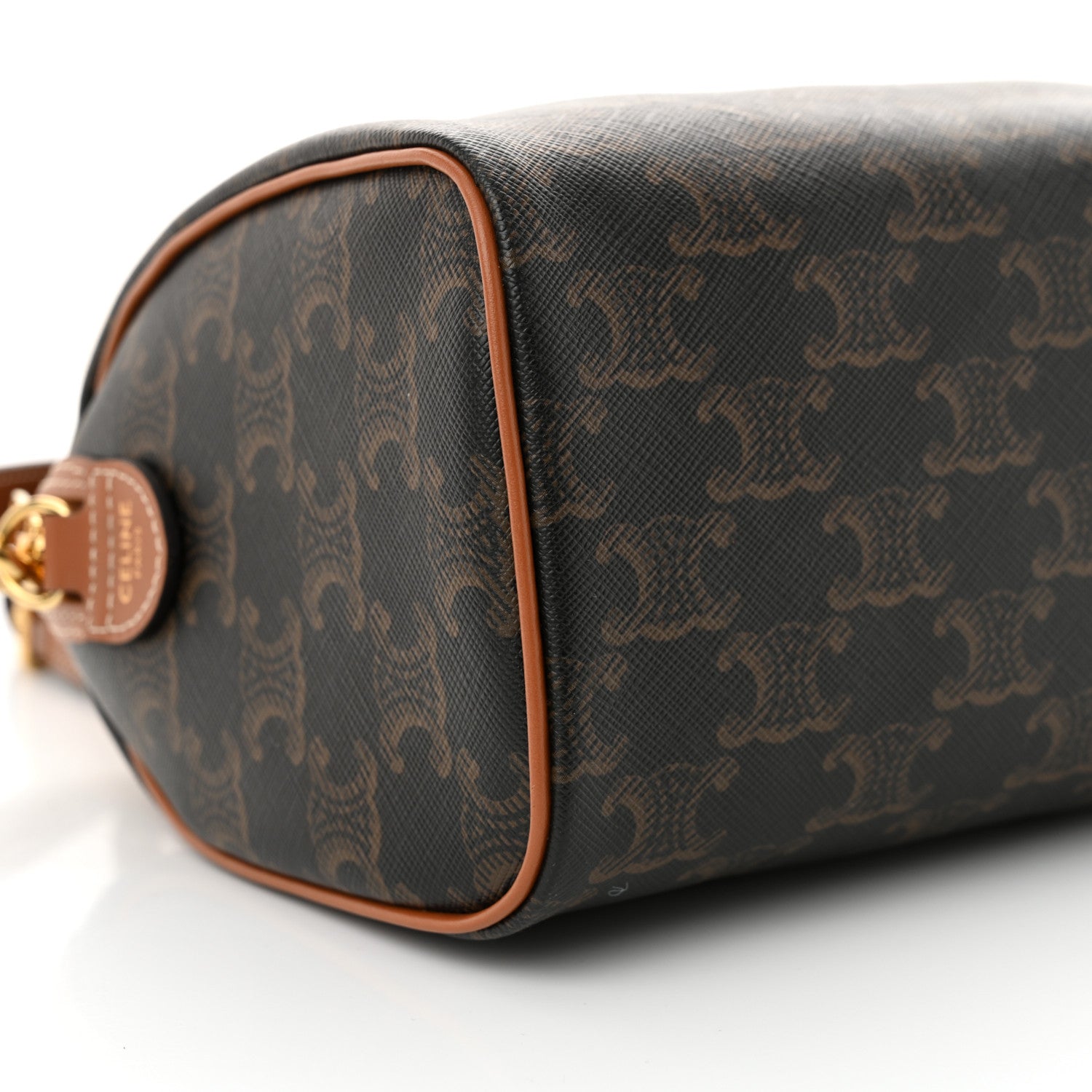 Celine Triomphe Canvas Calfskin Small Boston Bag Tan 9 of 10